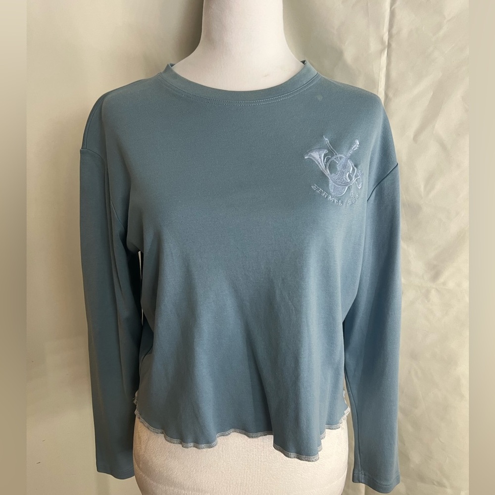 Hermès Paris Long-Sleeve Cotton Cropped Top